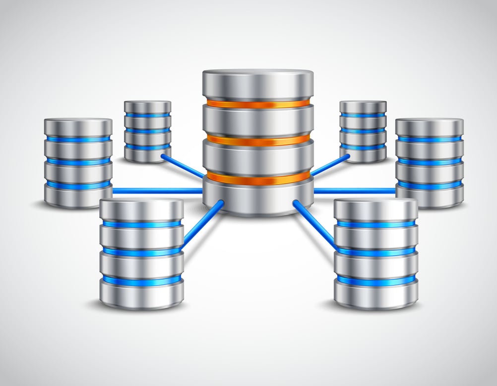Hub and spoke graphic to represent Centralized Repository, single source of truth, for credentials