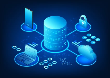 graphic representation of a hub and various credentials representing restful API Integration Architecture_iStock_2188722040