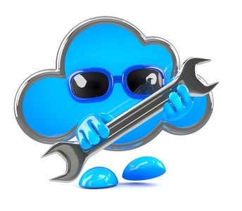Process Improvement graphic of a cloud wit sunglasses holding a wrench