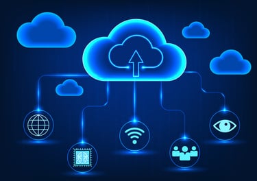 graphic of multiple assets with lines up to a cloud representing this enterprise grade cloud-native platform 